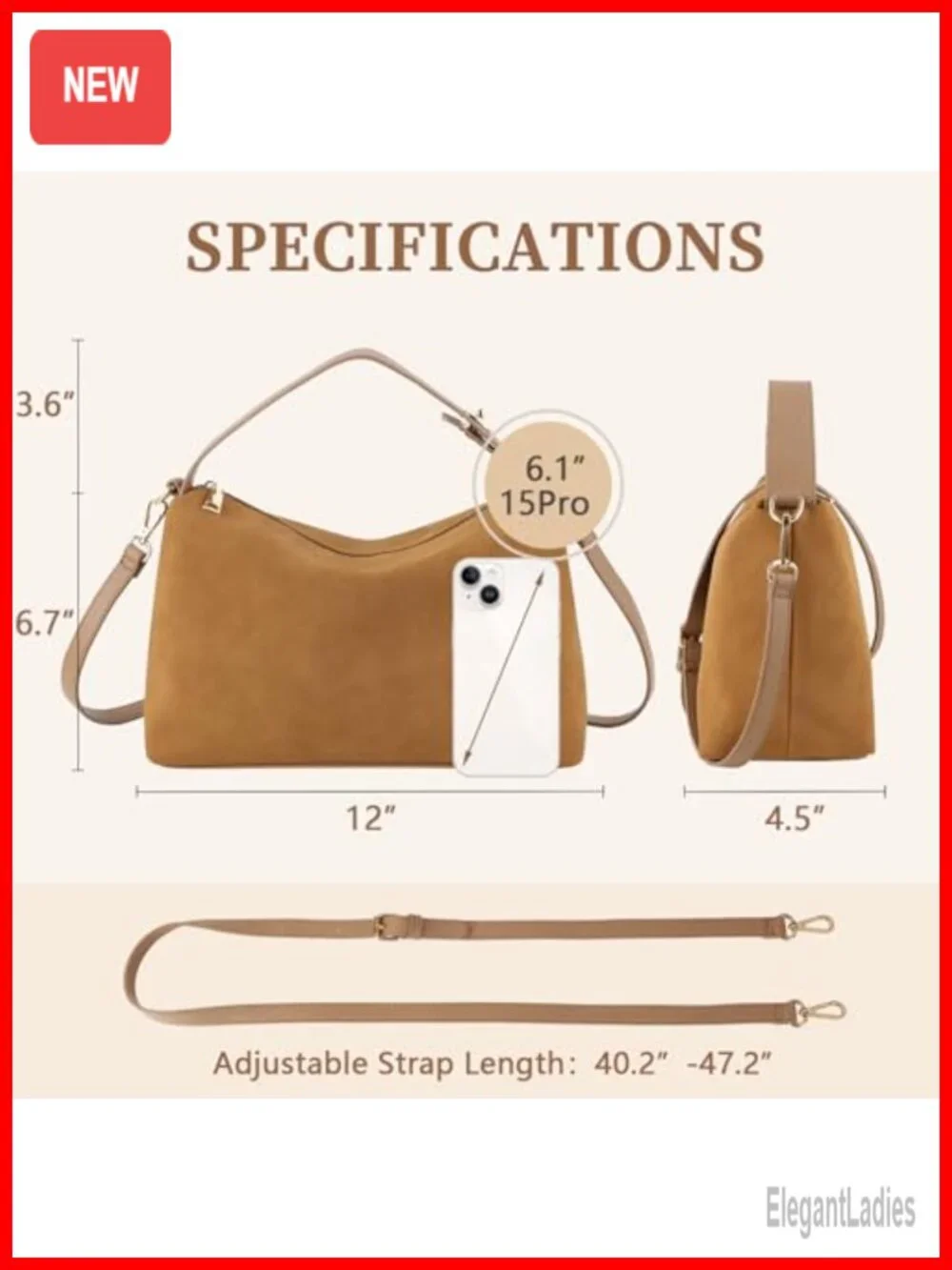 Suede Leather Hobo Tote Shoulder Bag Crossbody Satchel